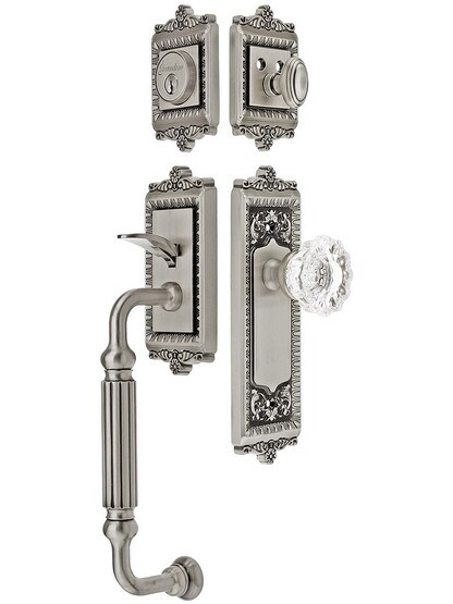 Windsor Entry Lock Set in Antique Pewter Finish with Versailles Knob and